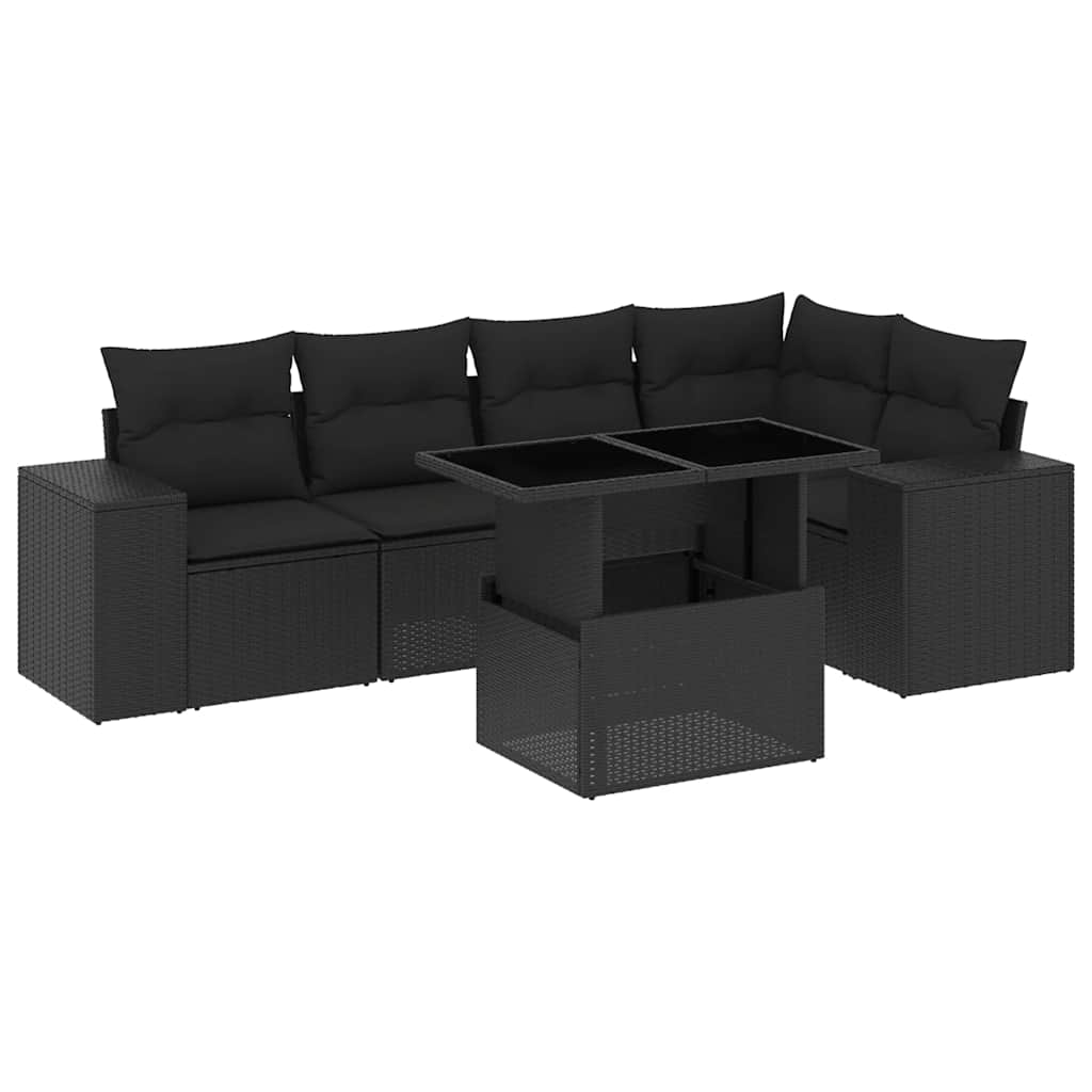 Set Divano da Giardino 6 pz con Cuscini Nero in Polyrattan - homemem39
