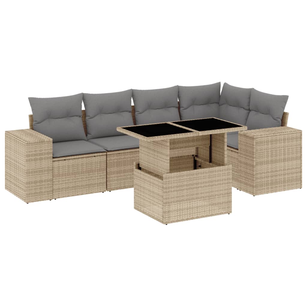 Set Divano da Giardino 6 pz con Cuscini Beige in Polyrattan - homemem39