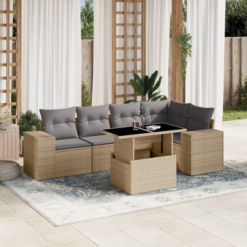 Set Divano da Giardino 6 pz con Cuscini Beige in Polyrattan - homemem39