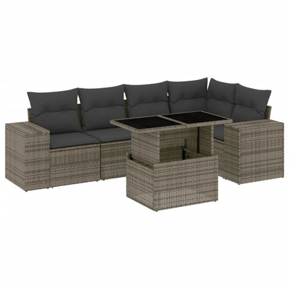 Set Divano da Giardino 6 pz con Cuscini Grigio in Polyrattan - homemem39