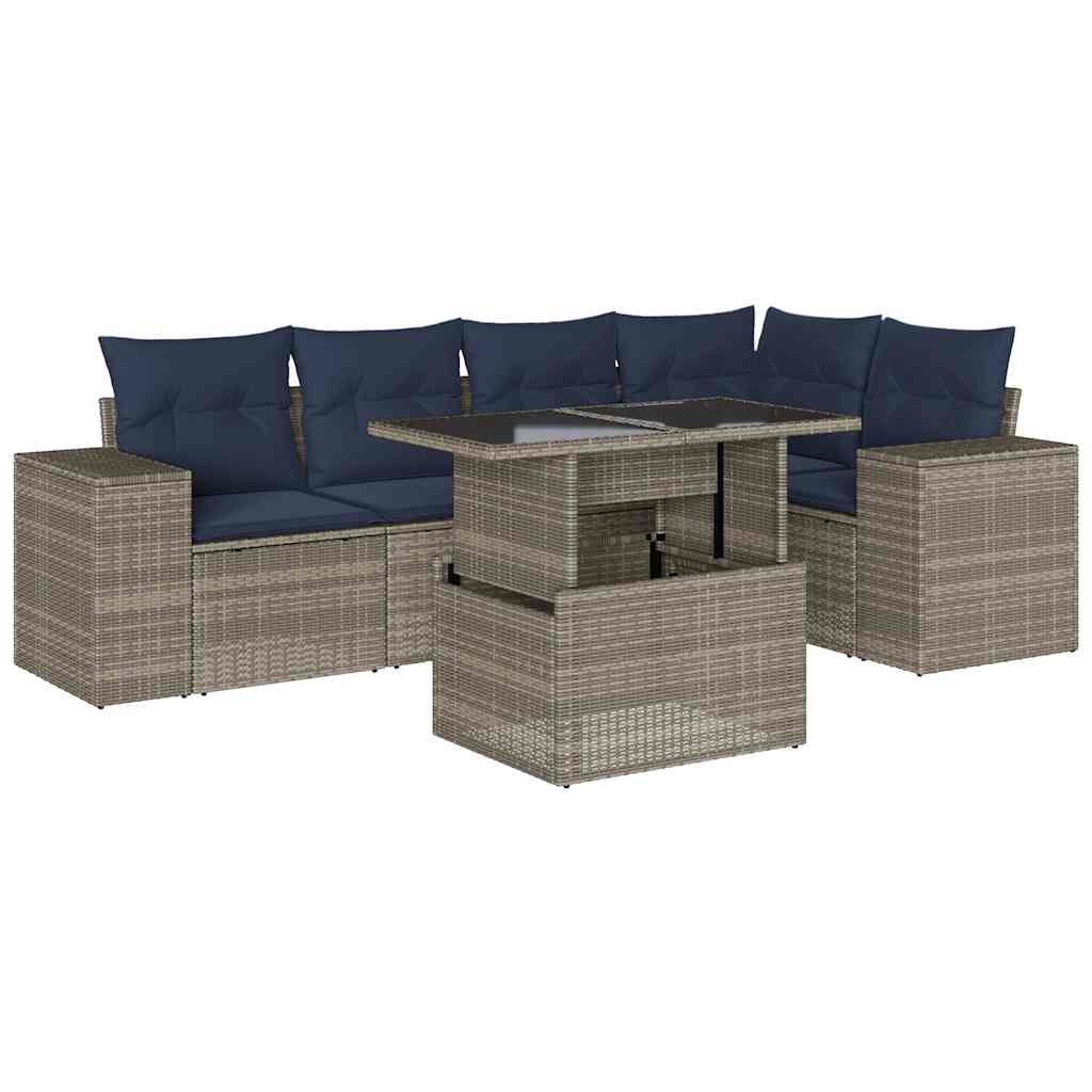 Set Divani da Giardino 6 pz con Cuscini Grigio in Polyrattan | homemem39