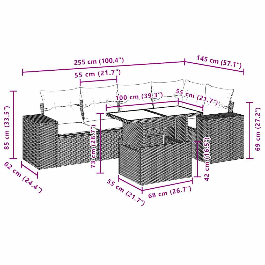 Set Divani da Giardino 6 pz con Cuscini Grigio in Polyrattan | homemem39