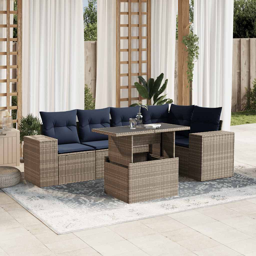 Set Divani da Giardino 6 pz con Cuscini Grigio in Polyrattan | homemem39