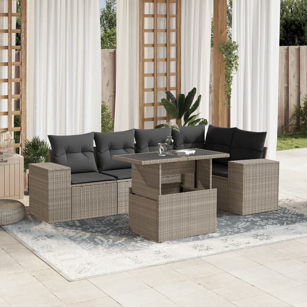 Set Divano da Giardino 6pz con Cuscini Grigio Chiaro Polyrattan - homemem39
