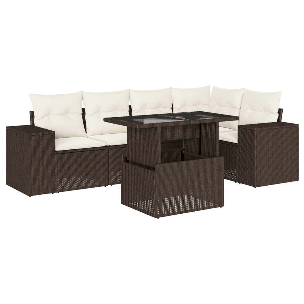 Set Divano da Giardino 6 pz con Cuscini Marrone in Polyrattan - homemem39