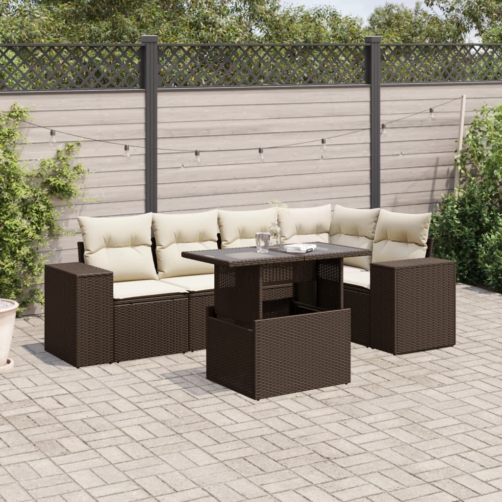 Set Divano da Giardino 6 pz con Cuscini Marrone in Polyrattan | homemem39