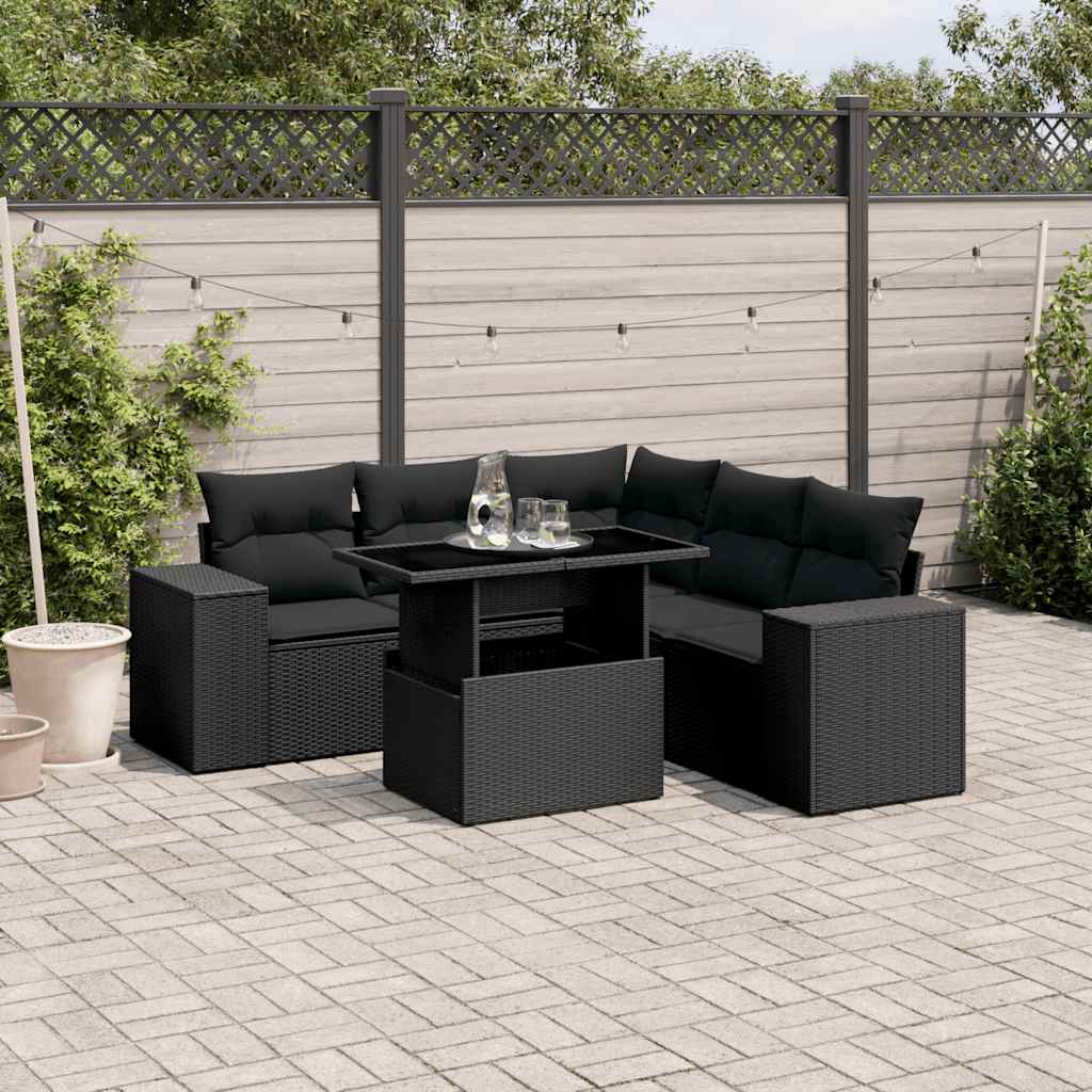 Set Divano da Giardino 6 pz con Cuscini Nero in Polyrattan - homemem39