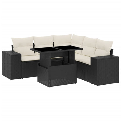 Set Divano da Giardino 6 pz con Cuscini Nero in Polyrattan - homemem39