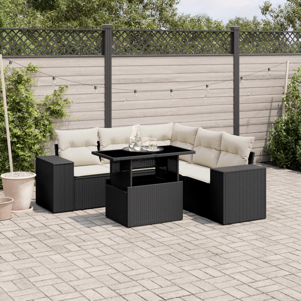 Set Divano da Giardino 6 pz con Cuscini Nero in Polyrattan - homemem39