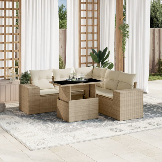 Set Divano da Giardino 6 pz con Cuscini Beige in Polyrattan - homemem39