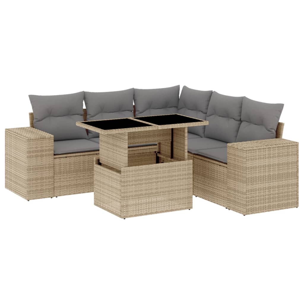 Set Divano da Giardino 6 pz con Cuscini Beige in Polyrattan - homemem39