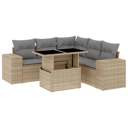 Set Divano da Giardino 6 pz con Cuscini Beige in Polyrattan - homemem39