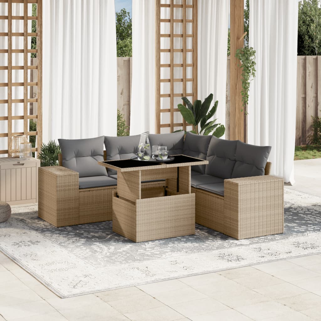 Set Divano da Giardino 6 pz con Cuscini Beige in Polyrattan - homemem39