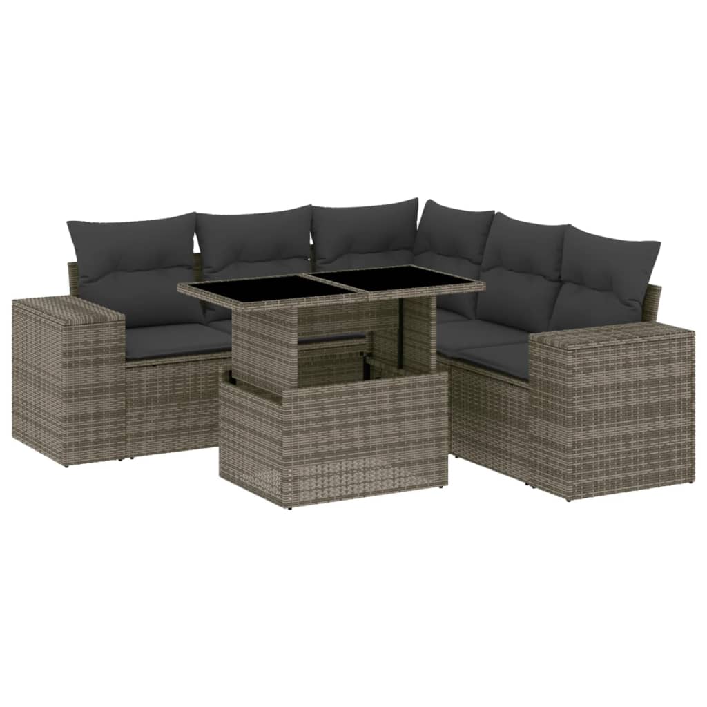 Set Divano da Giardino 6 pz con Cuscini Grigio in Polyrattan - homemem39
