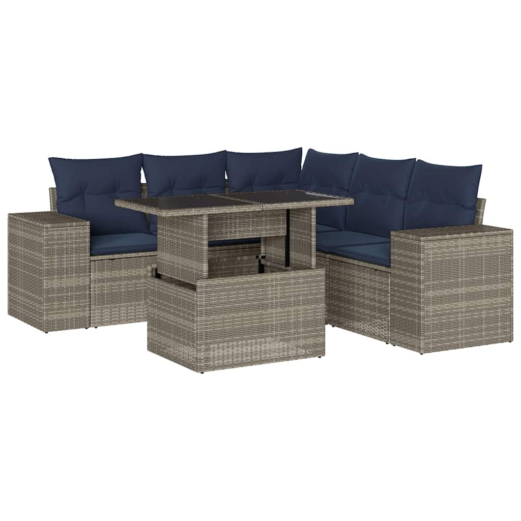Set Divani da Giardino 6 pz con Cuscini Grigio in Polyrattan | homemem39
