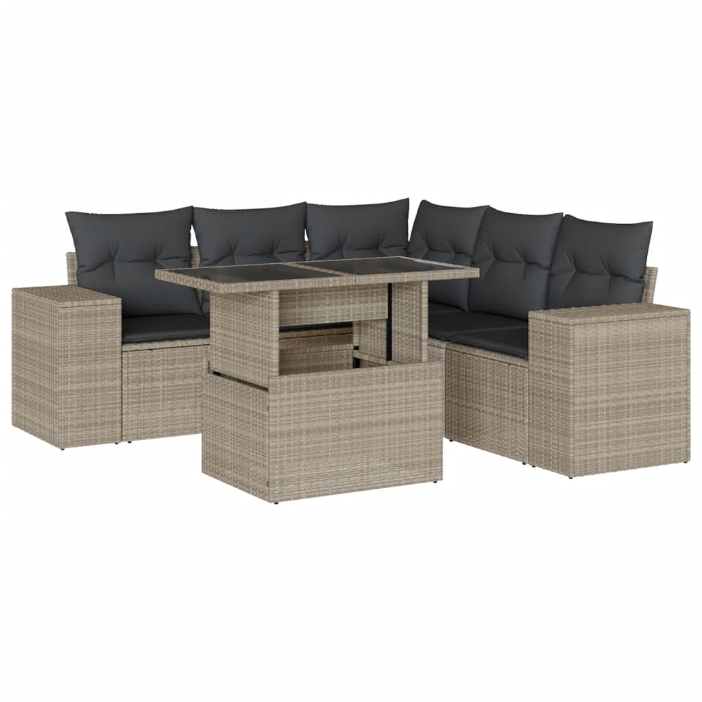 Set Divano da Giardino 6pz con Cuscini Grigio Chiaro Polyrattan | homemem39