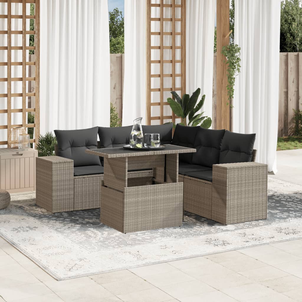 Set Divano da Giardino 6pz con Cuscini Grigio Chiaro Polyrattan | homemem39