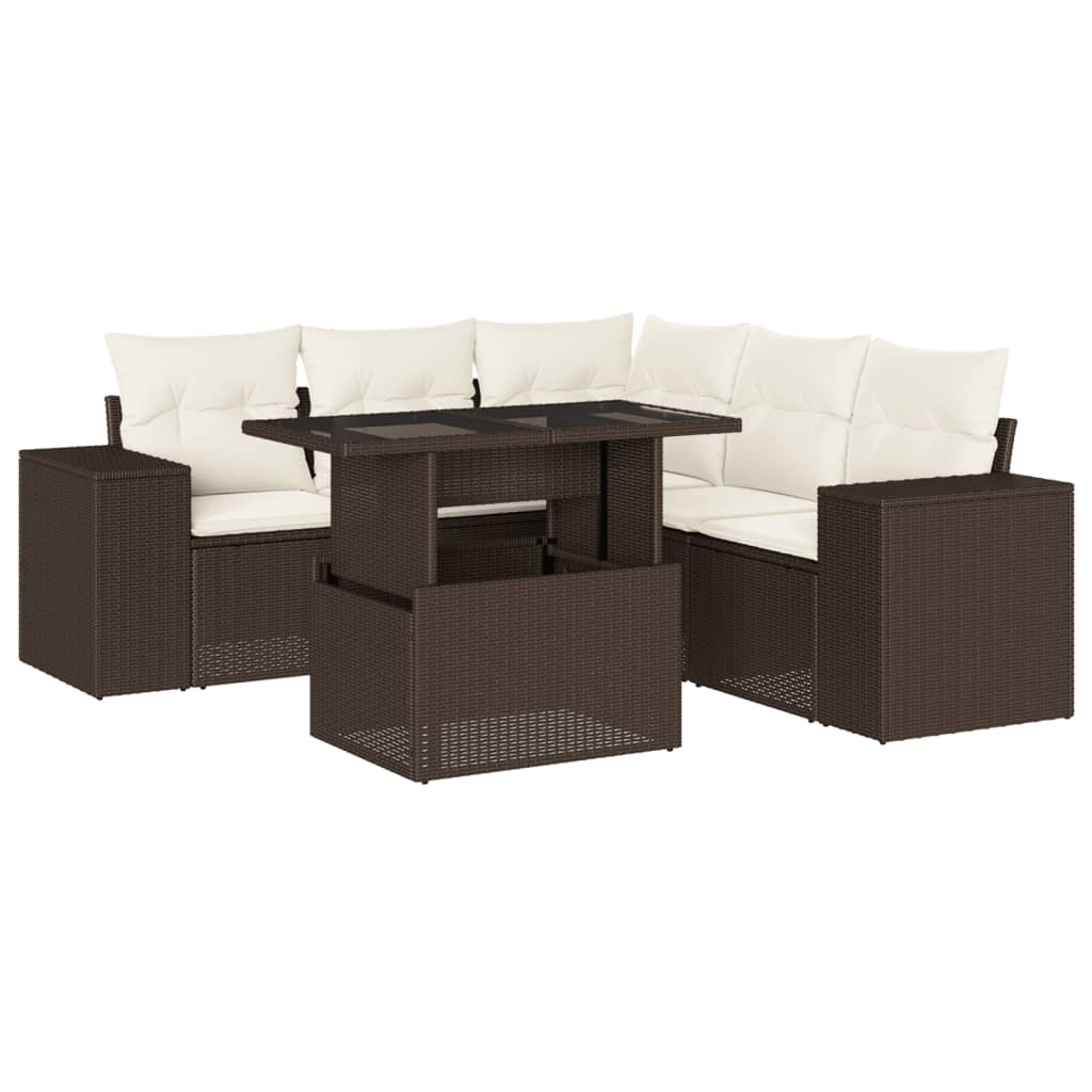 Set Divano da Giardino 6 pz con Cuscini Marrone in Polyrattan - homemem39