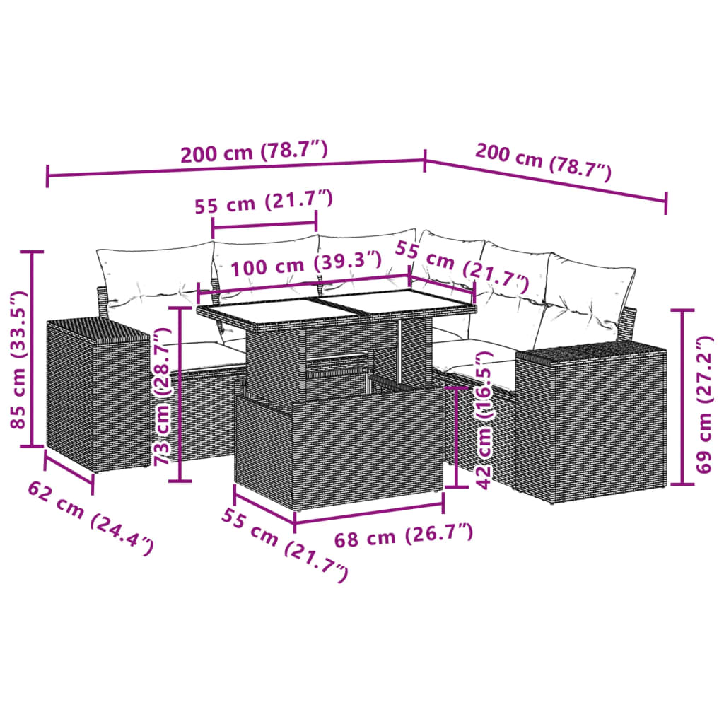 Set Divano da Giardino 6 pz con Cuscini Marrone in Polyrattan | homemem39