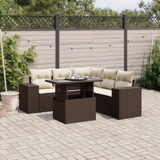 Set Divano da Giardino 6 pz con Cuscini Marrone in Polyrattan - homemem39