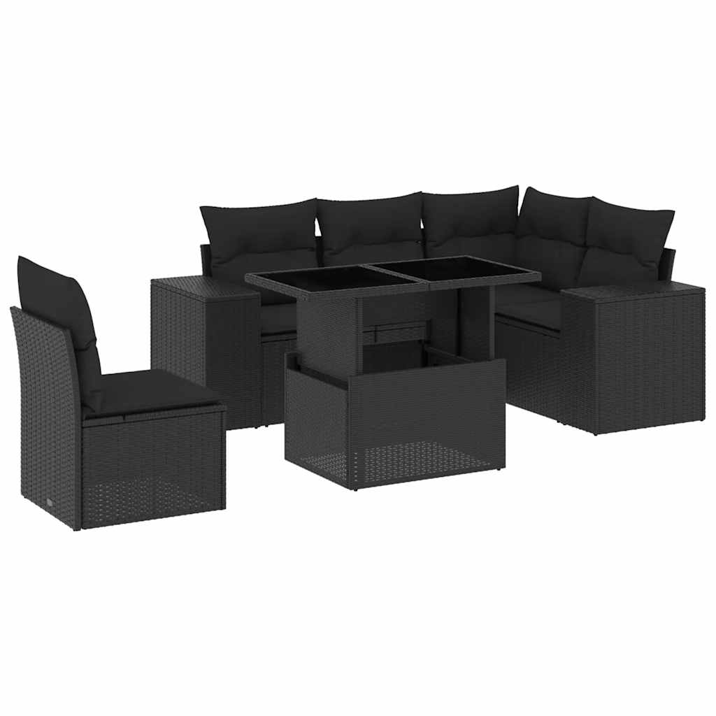 Set Divano da Giardino 6 pz con Cuscini Nero in Polyrattan - homemem39