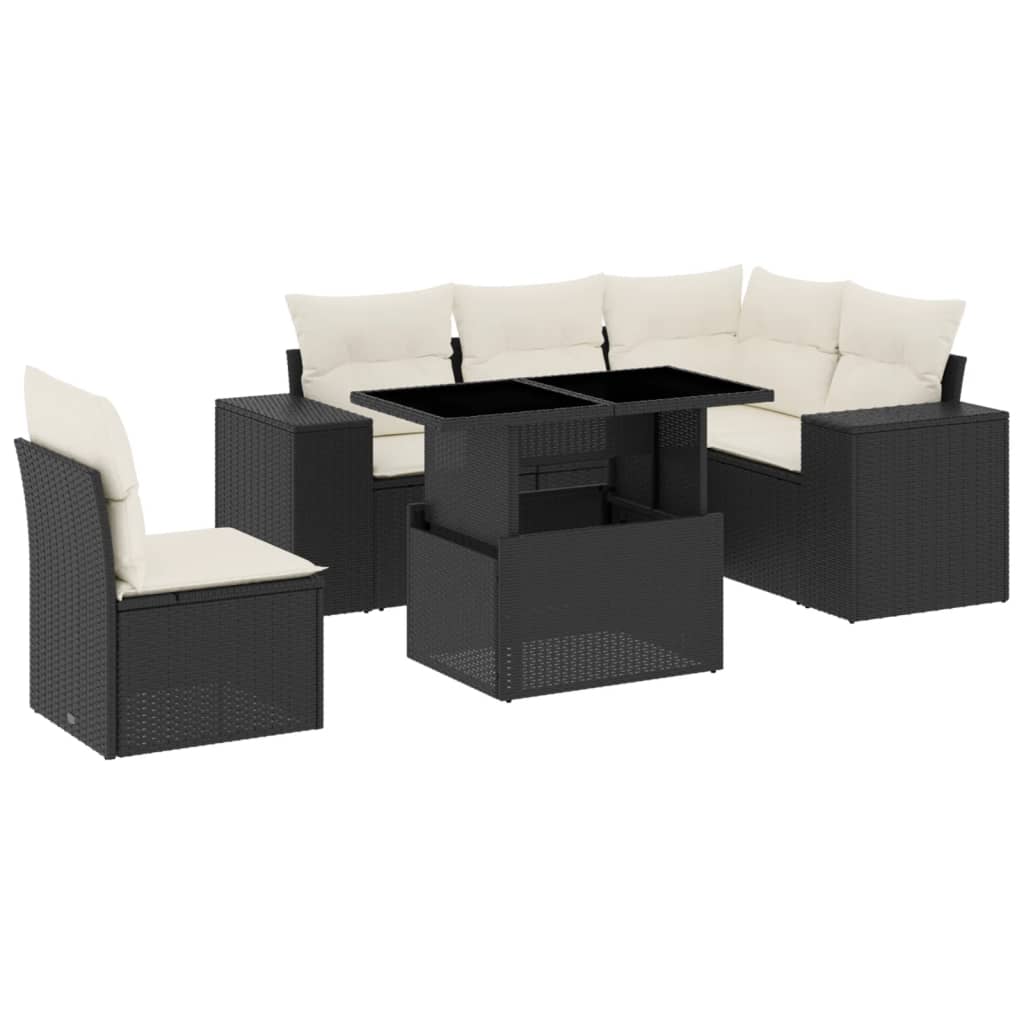 Set Divano da Giardino 6 pz con Cuscini Nero in Polyrattan - homemem39
