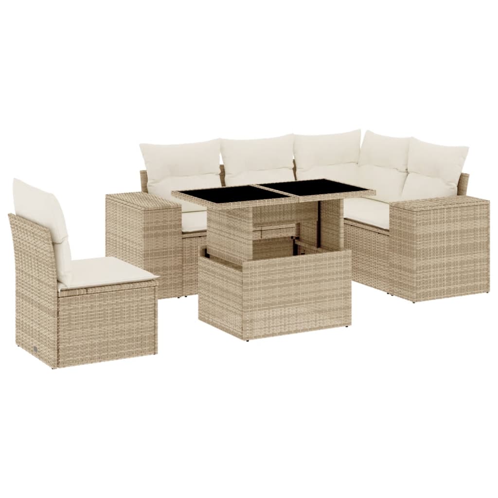 Set Divano da Giardino 6 pz con Cuscini Beige in Polyrattan - homemem39