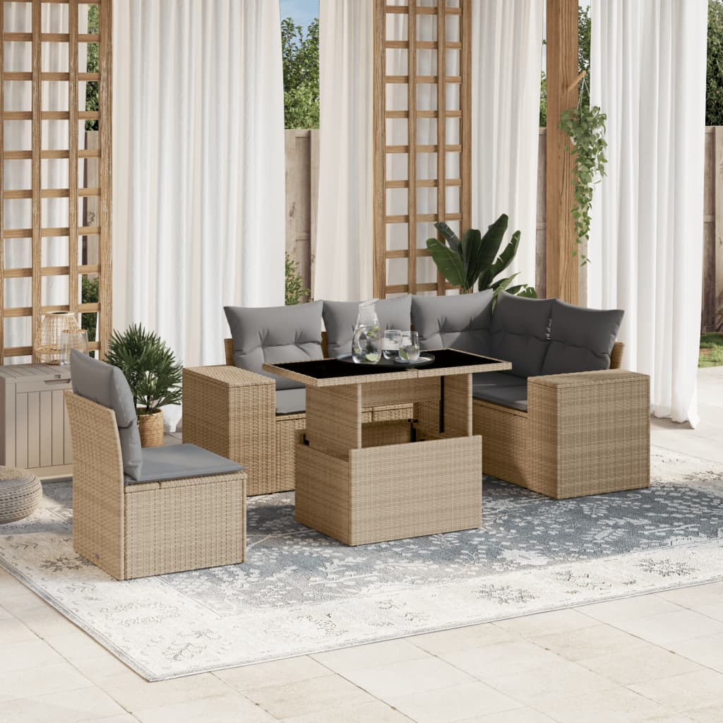 Set Divano da Giardino 6 pz con Cuscini Beige in Polyrattan - homemem39