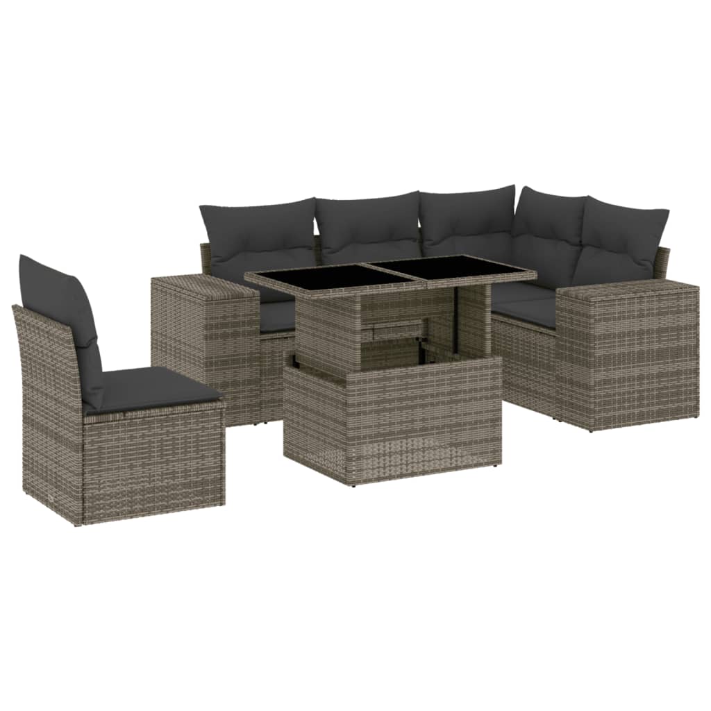 Set Divano da Giardino 6 pz con Cuscini Grigio in Polyrattan - homemem39