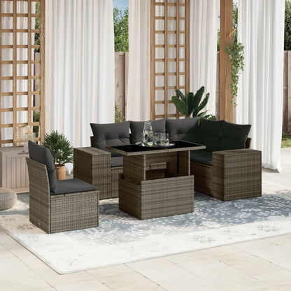 Set Divano da Giardino 6 pz con Cuscini Grigio in Polyrattan - homemem39