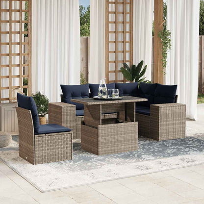 Set Divani da Giardino 6 pz con Cuscini Grigio in Polyrattan | homemem39