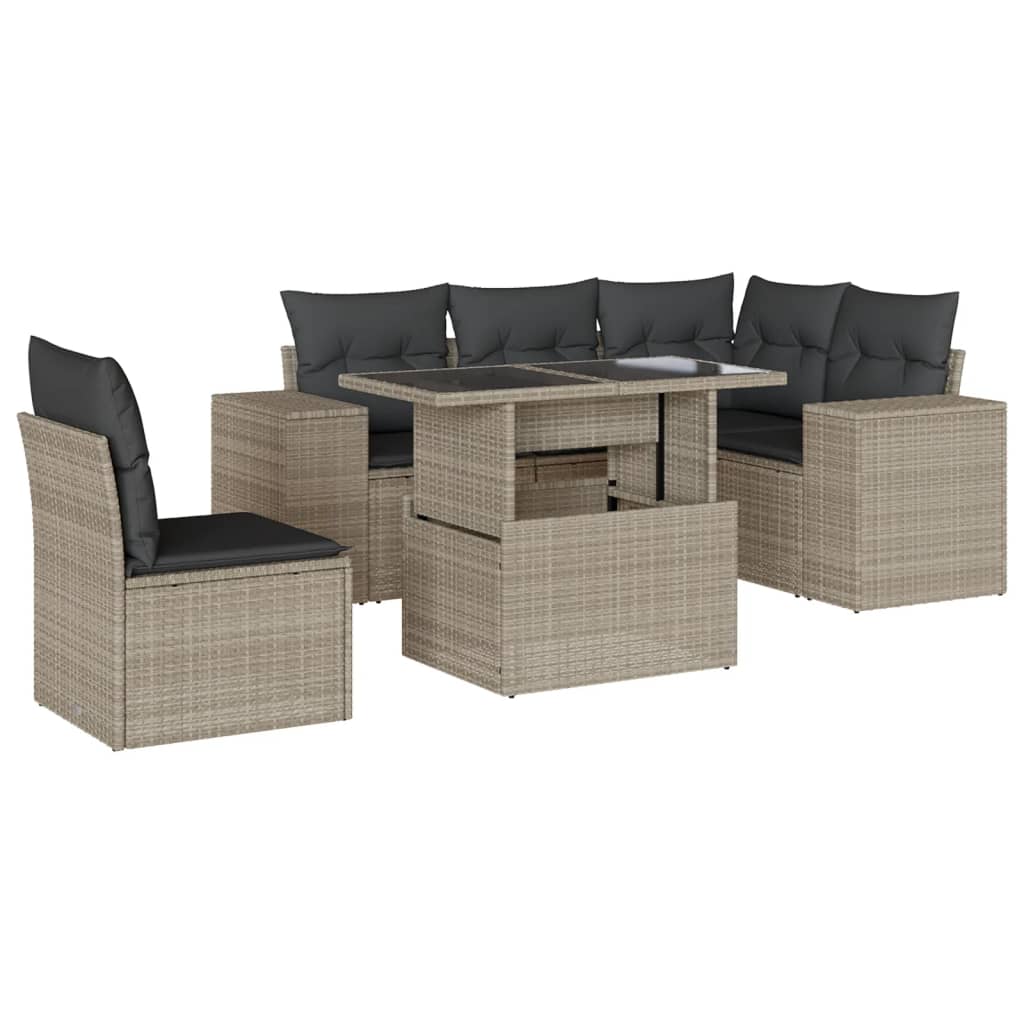 Set Divano da Giardino 6pz con Cuscini Grigio Chiaro Polyrattan | homemem39