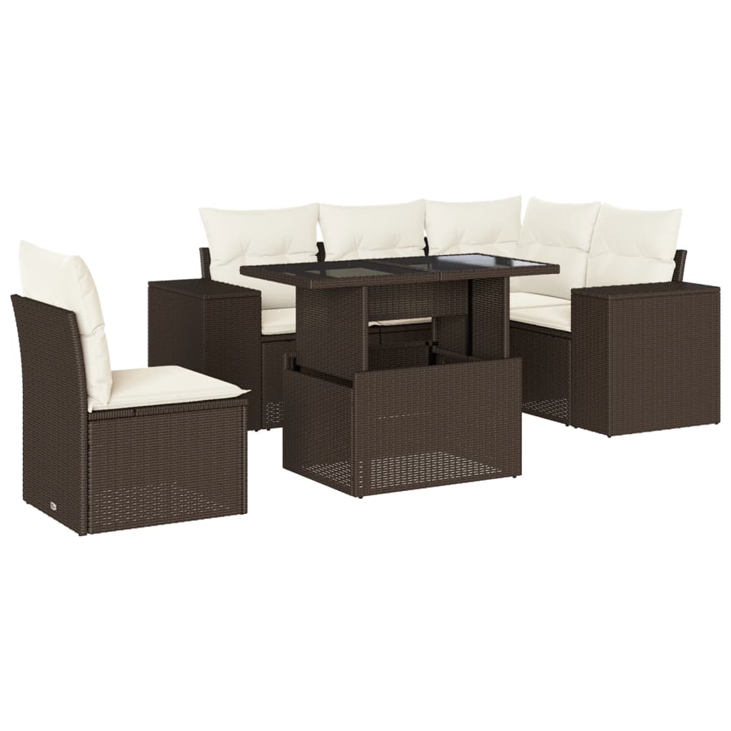 Set Divano da Giardino 6 pz con Cuscini Marrone in Polyrattan - homemem39