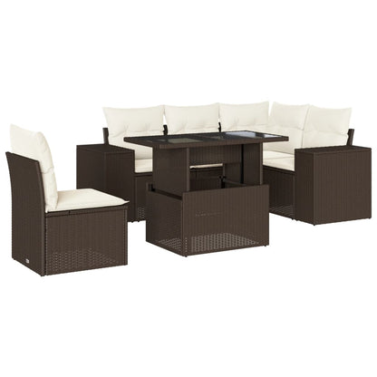 Set Divano da Giardino 6 pz con Cuscini Marrone in Polyrattan - homemem39