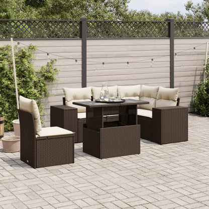 Set Divano da Giardino 6 pz con Cuscini Marrone in Polyrattan - homemem39