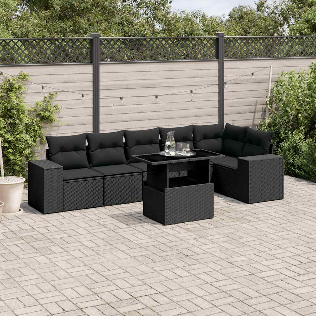 Set Divani da Giardino con Cuscini 7pz Nero Polyrattan | homemem39