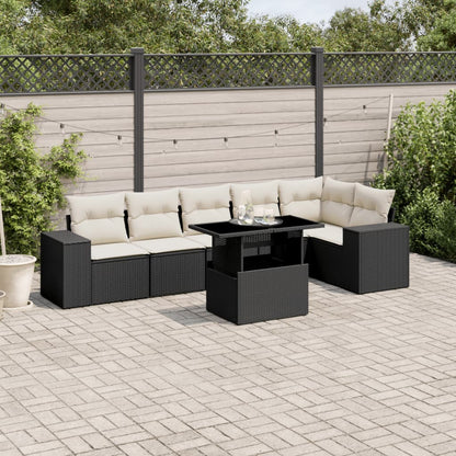 Set Divani da Giardino con Cuscini 7pz Nero Polyrattan | homemem39