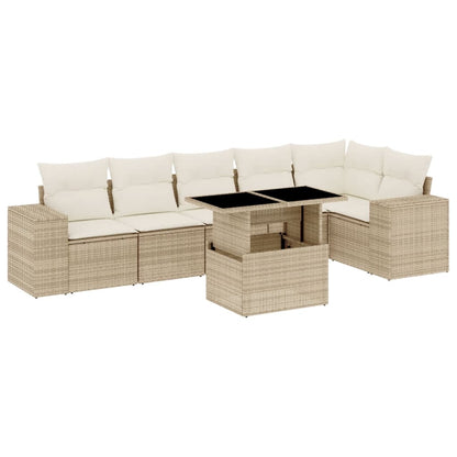 Set Divani da Giardino 7 pz con Cuscini Beige in Polyrattan - homemem39