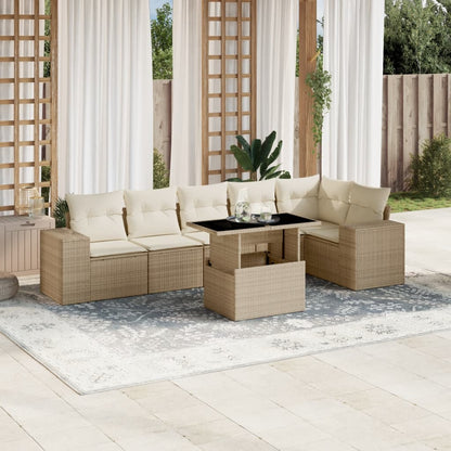 Set Divani da Giardino 7 pz con Cuscini Beige in Polyrattan - homemem39