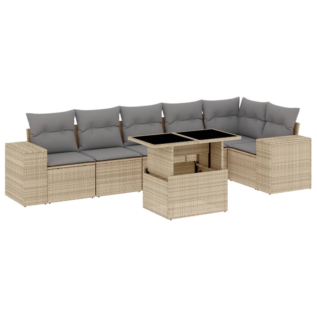 Set Divani da Giardino 7 pz con Cuscini Beige in Polyrattan | homemem39