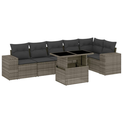 Set Divani da Giardino 7 pz con Cuscini Grigio in Polyrattan - homemem39