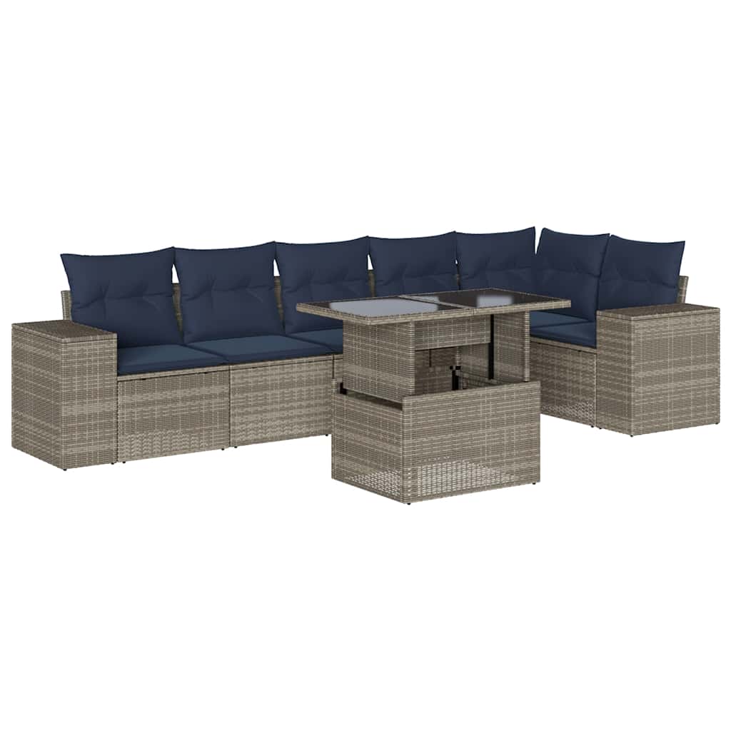 Set Divani da Giardino 7 pz con Cuscini Grigio in Polyrattan | homemem39