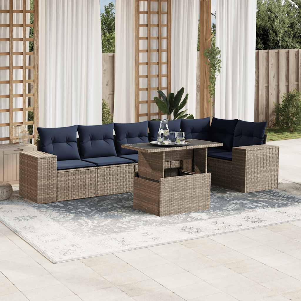 Set Divani da Giardino 7 pz con Cuscini Grigio in Polyrattan | homemem39