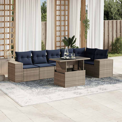 Set Divani da Giardino 7 pz con Cuscini Grigio in Polyrattan