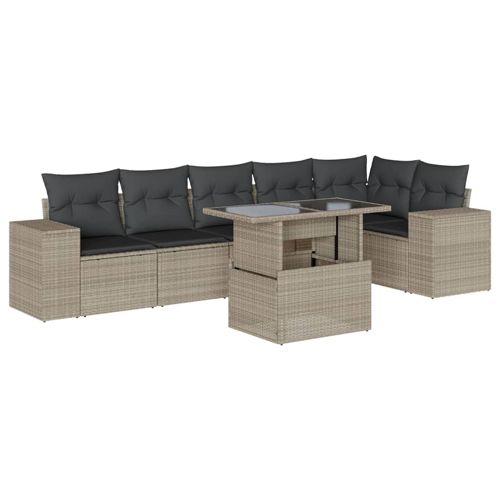 Set Divani da Giardino 7pz con Cuscini Grigio Chiaro Polyrattan