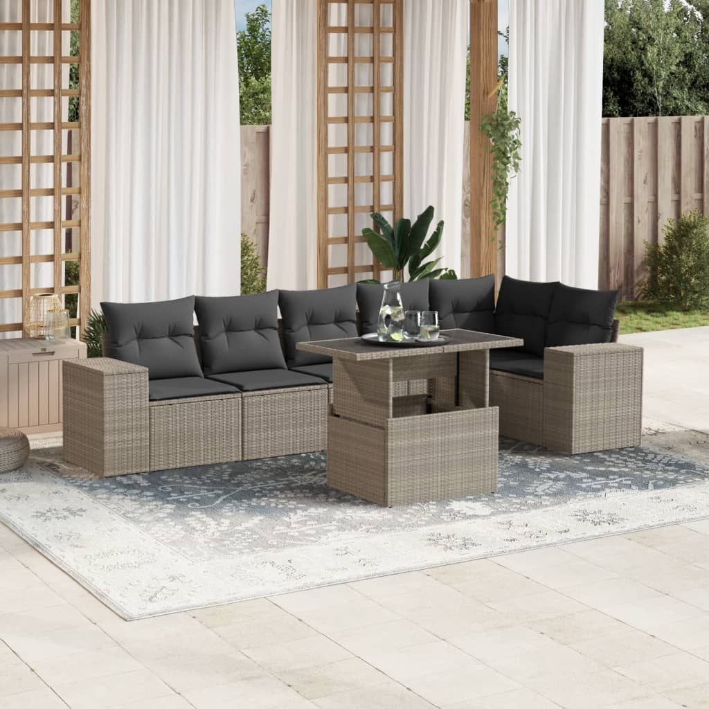 Set Divani da Giardino 7pz con Cuscini Grigio Chiaro Polyrattan | homemem39