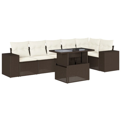 Set Divani da Giardino 7 pz con Cuscini Marrone in Polyrattan | homemem39