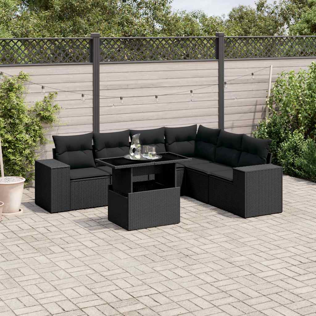 Set Divani da Giardino con Cuscini 7pz Nero Polyrattan - homemem39
