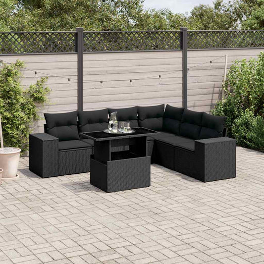 Set Divani da Giardino con Cuscini 7pz Nero Polyrattan - homemem39