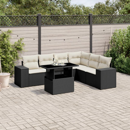 Set Divani da Giardino con Cuscini 7pz Nero Polyrattan | homemem39